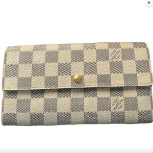 Louis Vuitton Damier Azur Checkered Wallet in Cream and Light Gray